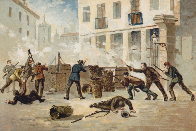 Členové Národní milice ve Valencii odmítající odzbrojení, Španělsko, 1873 od Spanish School