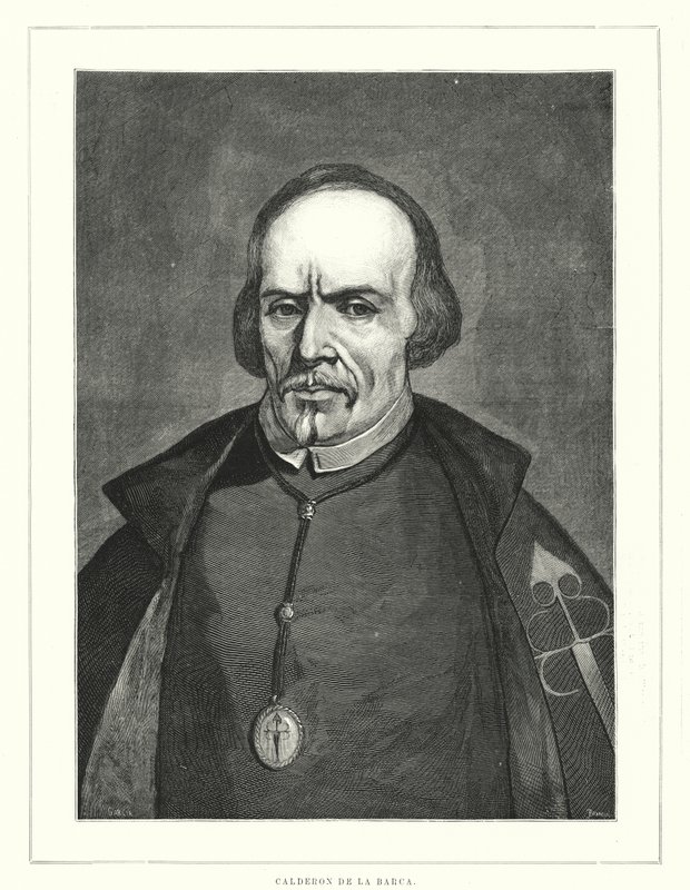 Pedro Calderon de la Barca , španělský voják, kněz a autor (litho) od Spanish School