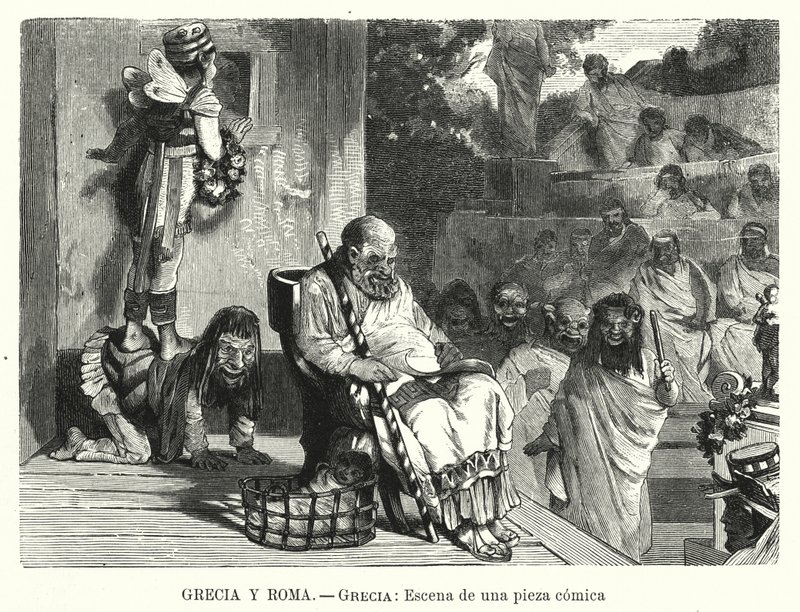 Představení komedie v divadle ve starověkém Řecku (litho) od Spanish School