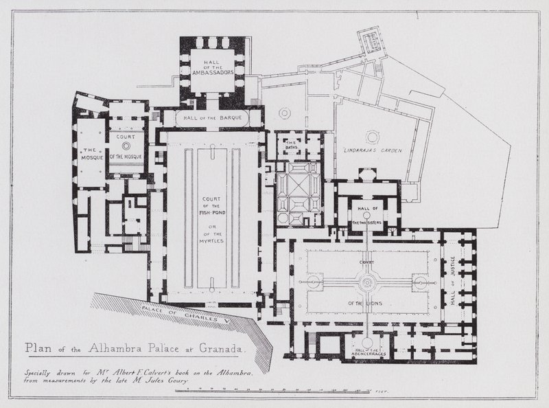 Plán paláce Alhambra v Granadě (litho) od Spanish School