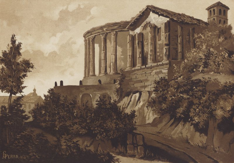 Římské chrámy Tiburtine Sibyly a Vesta, Tivoli, Itálie od Spanish School