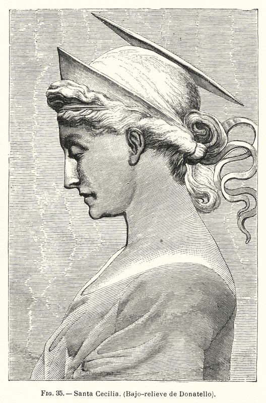 St Cecilia, basreliéf od Donatella (litho) od Spanish School