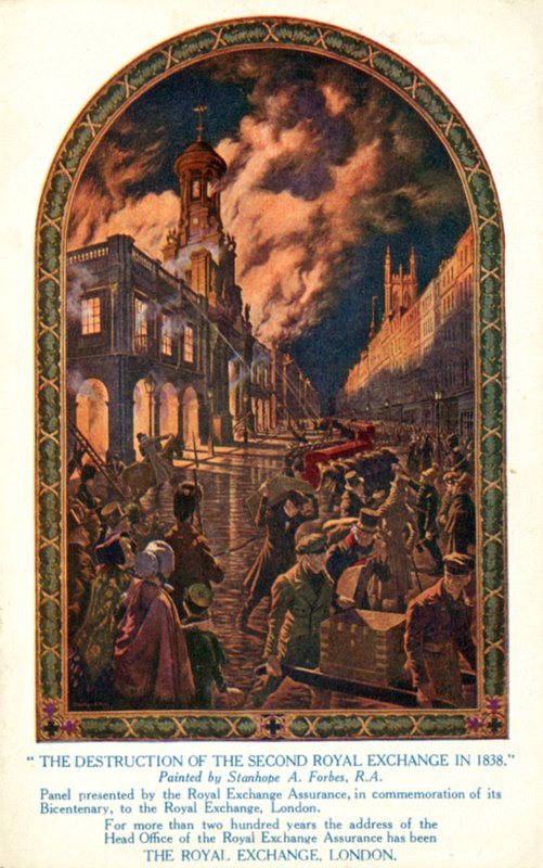 Zničení druhé královské burzy v City of London požárem od Stanhope Alexander (after) Forbes
