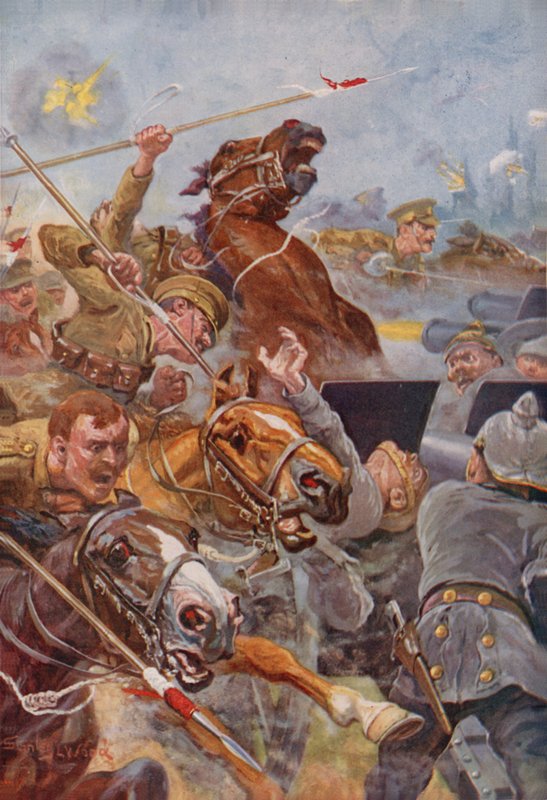 Útok 9. kopiníků při ústupu z Monsu od Stanley L. Wood