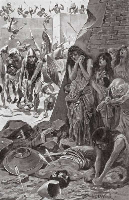 Týr obležený babylonským králem Nabukadnezarem (litografie) od Stanley L. (after) Wood