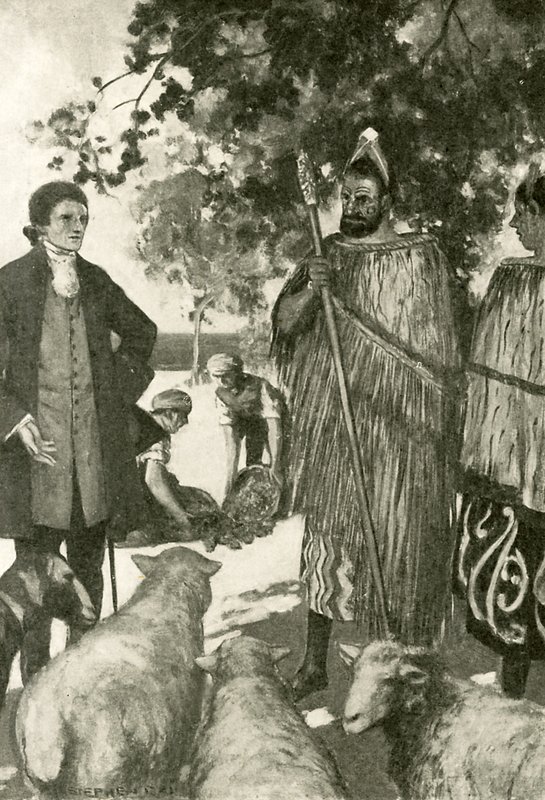 Kapitán Cook získává přízeň u domorodců (litho) od Stephen Reid