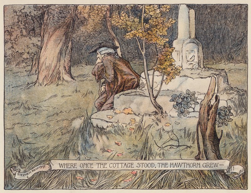 Ilustrace k filmu The Deserted Village od Olivera Goldsmithe (barevná litografie) od Stephen Reid