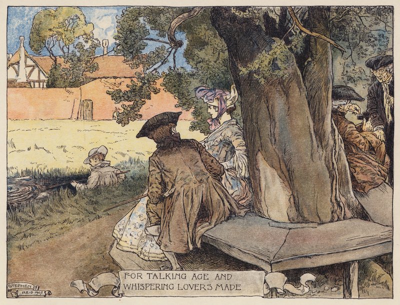 Ilustrace k filmu The Deserted Village od Olivera Goldsmithe (barevná litografie) od Stephen Reid