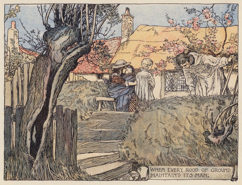 Ilustrace k filmu The Deserted Village od Olivera Goldsmithe (barevná litografie) od Stephen Reid