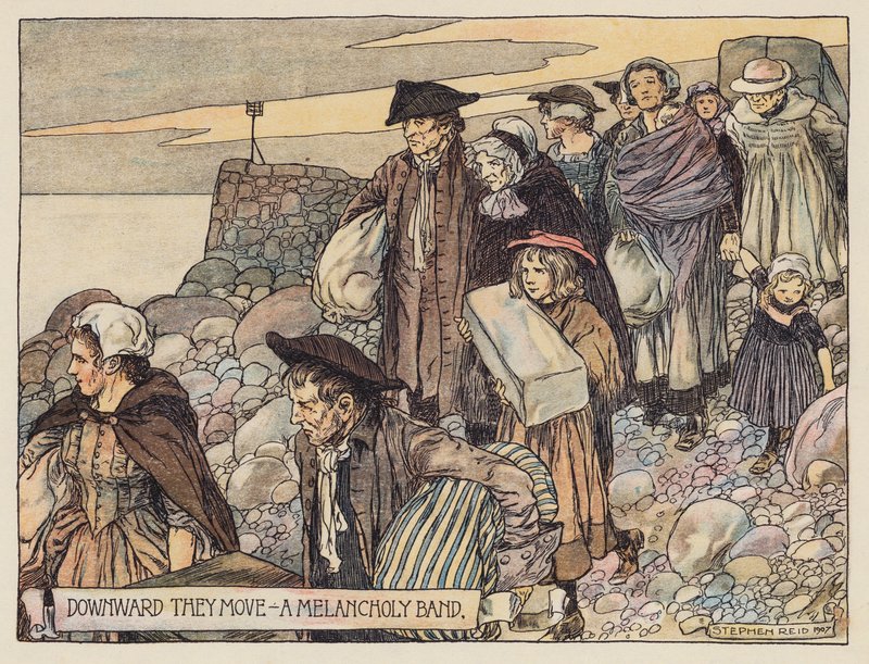 Ilustrace k filmu The Deserted Village od Olivera Goldsmithe (barevná litografie) od Stephen Reid