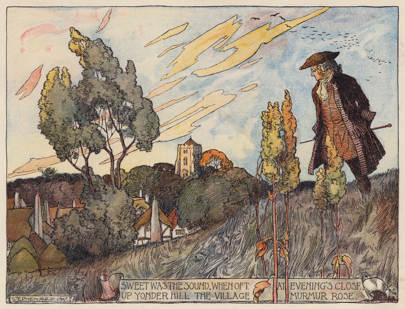 Ilustrace k filmu The Deserted Village od Olivera Goldsmithe (barevná litografie) od Stephen Reid