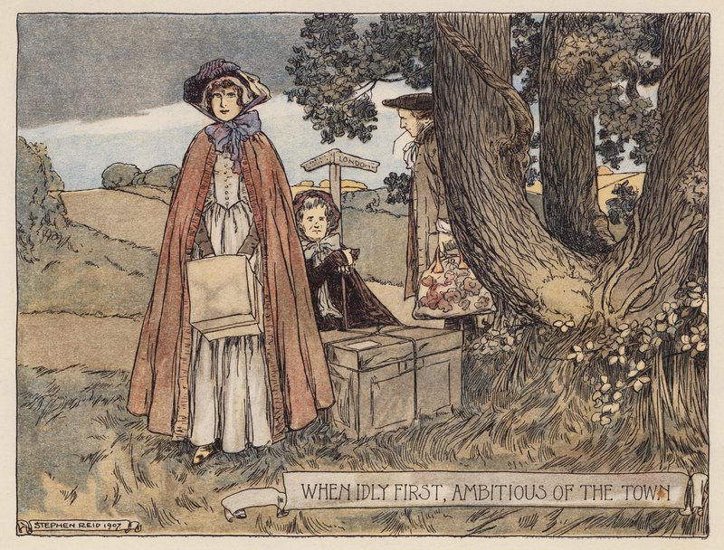 Ilustrace k filmu The Deserted Village od Olivera Goldsmithe (barevná litografie) od Stephen Reid