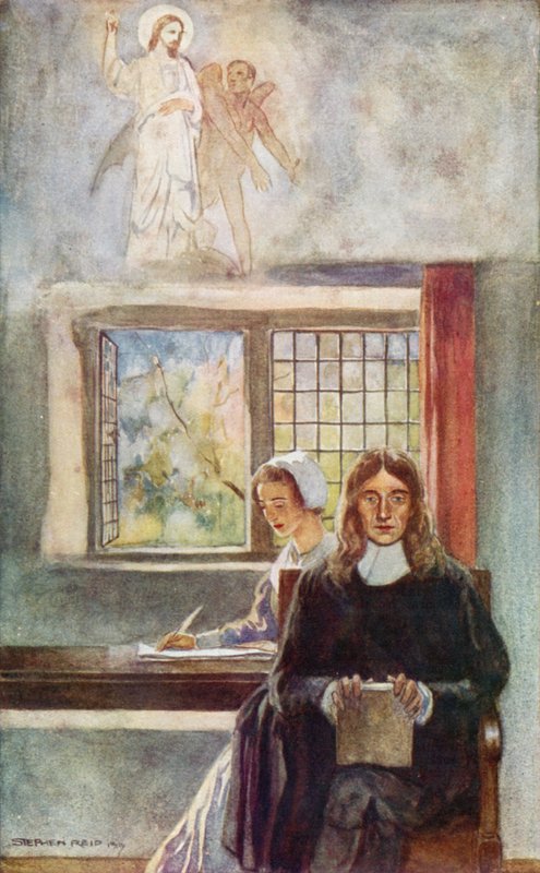 John Milton diktuje své dceři Ztracený ráj (barevné lito) od Stephen Reid