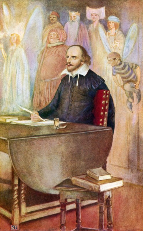 Shakespeare a někteří z nesmrtelných tvorů podle jeho fantazie (barva litho) od Stephen Reid