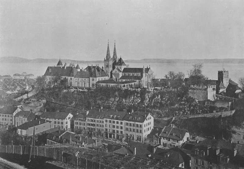 Neuchatel, zámek a kolegiátní kostel (čb foto) od Swiss Photographer