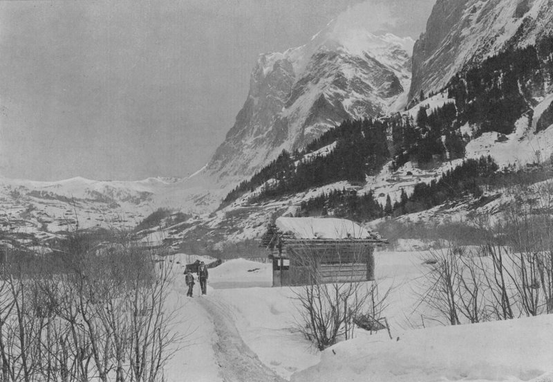 Zimní krajina v Grindelwaldu a Wetterhornu (černobílá fotografie) od Swiss Photographer
