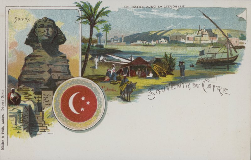 Egyptské scény: Káhira a její citadela a Sfinga (chromolitho) od Swiss School