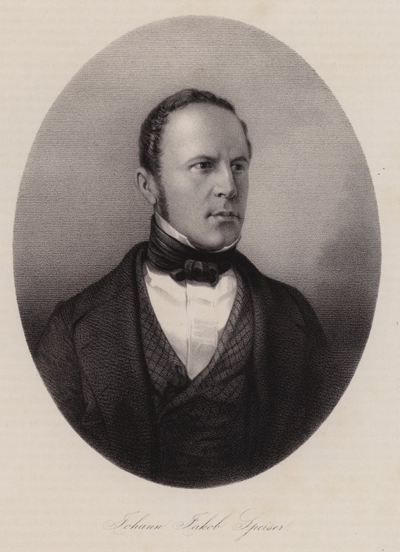 Johann Jakob Speiser , švýcarský obchodník s textilem, bankéř a politik (rytina) od Swiss School