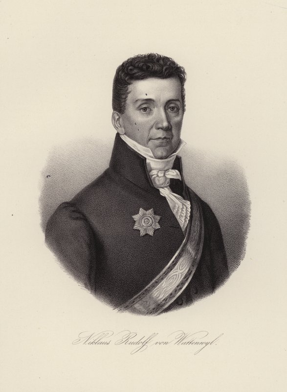 Niklaus Rudolf von Wattenwyl, švýcarský generál a poslední starosta restaurování ve městě Bern (rytina) od Swiss School