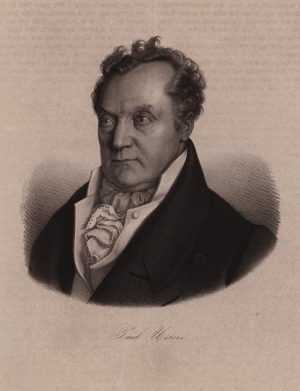 Paul Usteri , švýcarský lékař, botanik a politik (rytina) od Swiss School