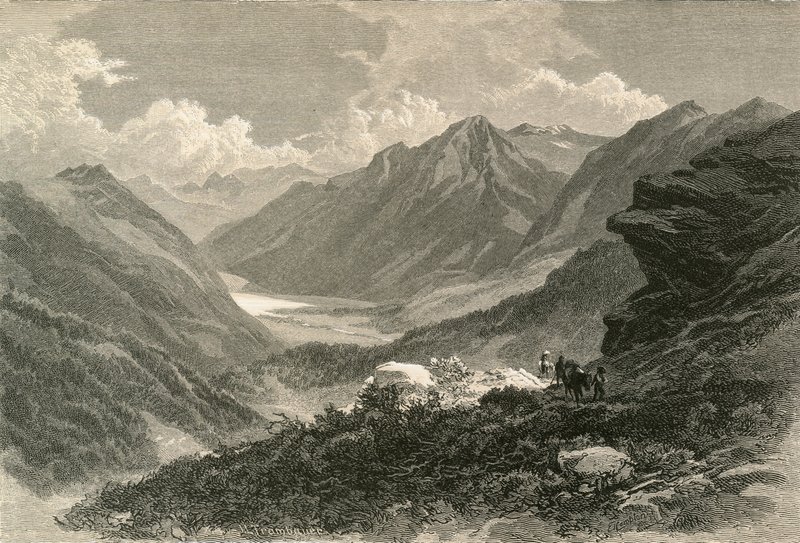 Scéna v údolí Poschiavo, jižní Graubünden od Swiss School