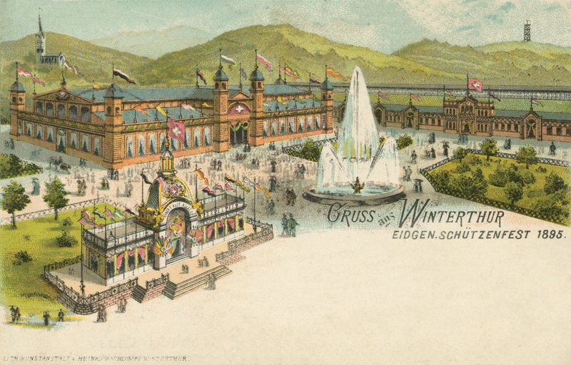 Střelecký festival 1895 ve Winterthur, Švýcarsko (barevné lito) od Swiss School