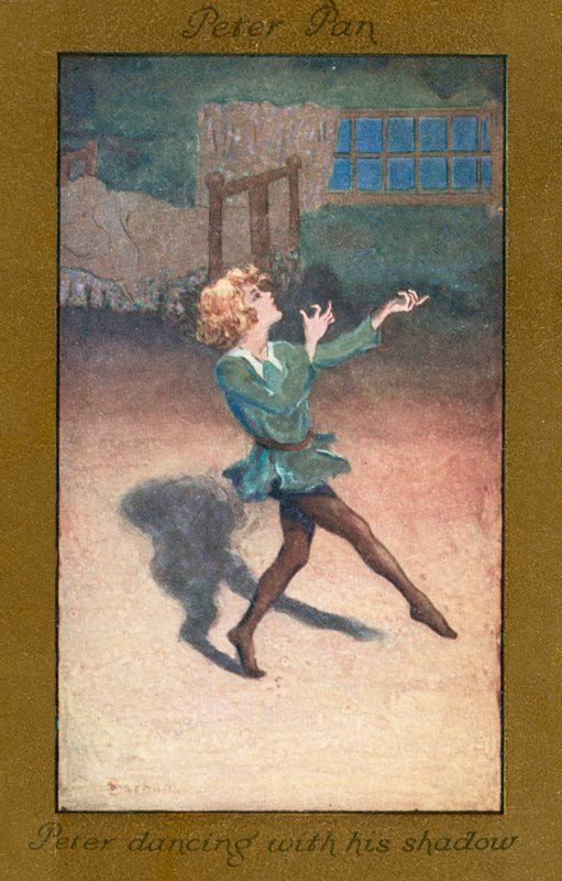 Peter Pan: Petr tančí se svým stínem (barevná litografie) od Sybil Barham