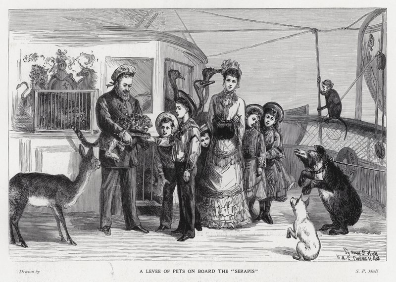 Král Edward VII s ulovenými divokými zvířaty na palubě vojenské lodi, Serapis na jeho návštěvě v Indii od Sydney Prior (after) Hall