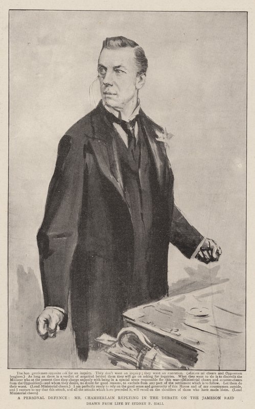 Osobní obrana, odpovídá pan Chamberlain v debatě o Jameson Raid od Sydney Prior Hall