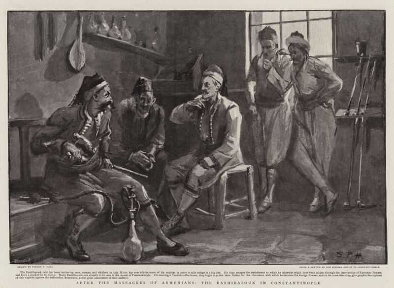 Po masakrech Arménů, Bashibazouk v Konstantinopoli od Sydney Prior Hall
