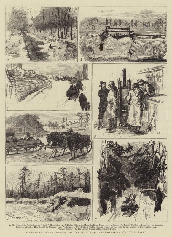 Canadian Sketches, expedice na lov losů, na cestě od Sydney Prior Hall