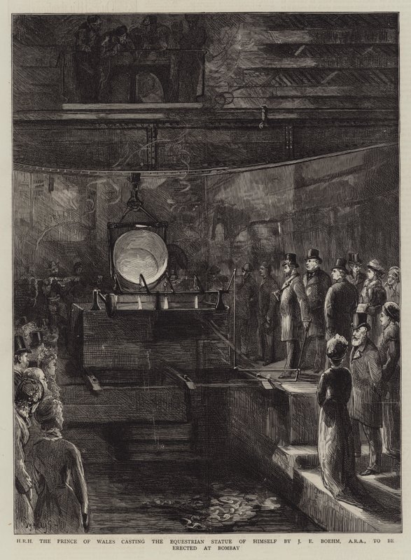 Jeho královská výsost princ z Walesu odlévá svou jezdeckou sochu od J E Boehma, ARA, která bude vztyčena v Bombaji od Sydney Prior Hall