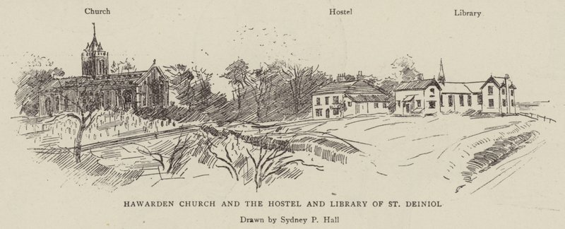 Hawarden Church a Hostel a knihovna St Deiniol od Sydney Prior Hall