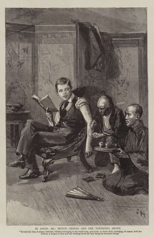 V Japonsku, 1881, Princ George a tetovací umělec od Sydney Prior Hall