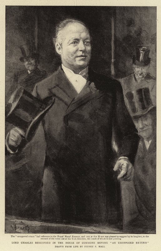 Lord Charles Beresford v Dolní sněmovně, který navrhuje návrat bez námitek od Sydney Prior Hall