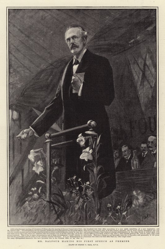 Pan Balfour pronesl svůj první projev jako premiér od Sydney Prior Hall
