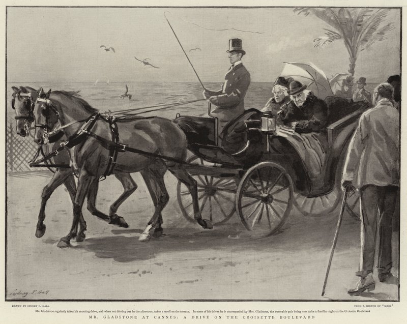Pan Gladstone v Cannes, projížďka po Croisette Boulevard od Sydney Prior Hall