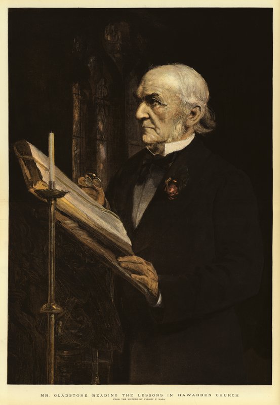 Pan Gladstone čte Lekce v Hawarden Church od Sydney Prior Hall