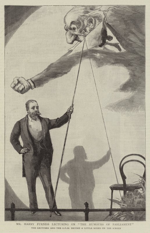 Pan Harry Furniss přednáší o The Humours of Parliament od Sydney Prior Hall
