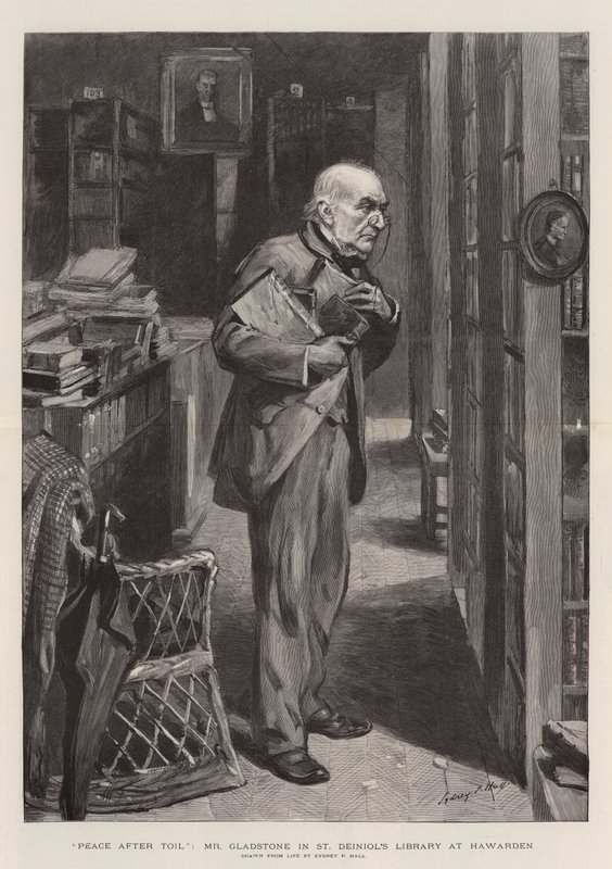 Mír po dřině, pane Gladstone v knihovně St Deiniol v Hawardenu od Sydney Prior Hall