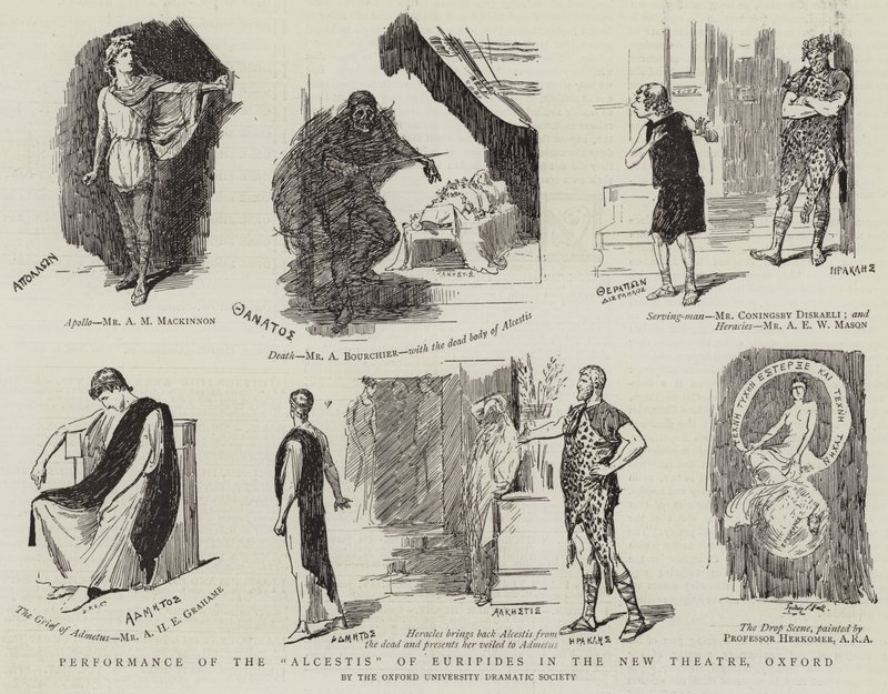 Představení Alcestidy z Euripida v Novém divadle v Oxfordu od Sydney Prior Hall