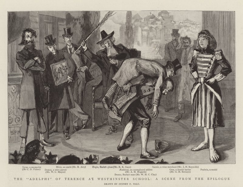 Terencovo Adelfium ve Westminsterské škole, scéna z Epilogu od Sydney Prior Hall