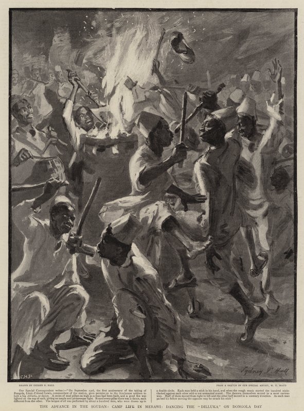 The Advance in the Súdan, Camp Life in Merawi, Dancing the Dilluka on Dongola Day od Sydney Prior Hall
