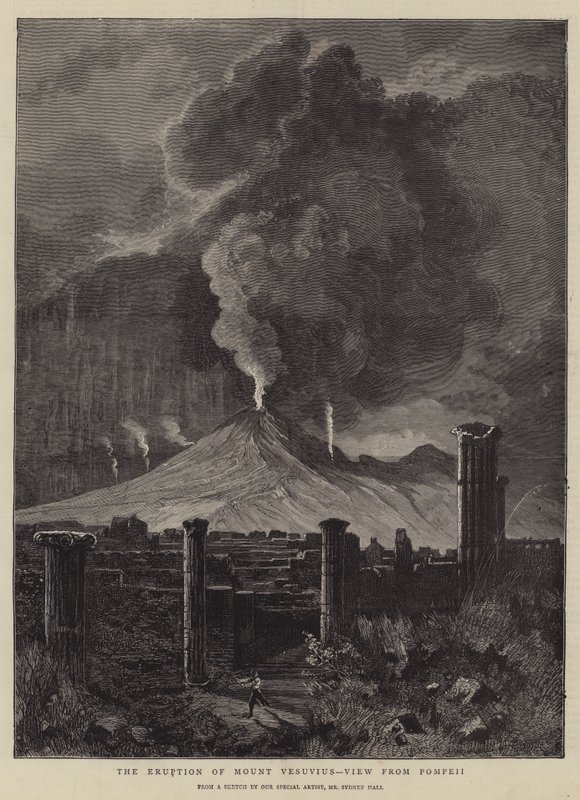 Erupce sopky Vesuv, pohled z Pompejí od Sydney Prior Hall