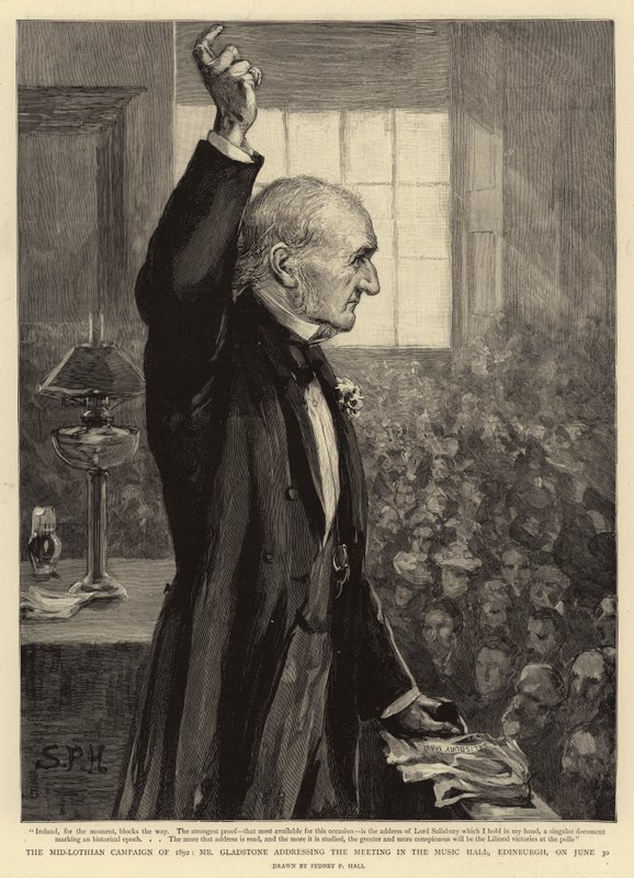 Mid-Lothian Campaign z roku 1892, pan Gladstone promluvil na setkání v Music Hall v Edinburghu dne 30. od Sydney Prior Hall