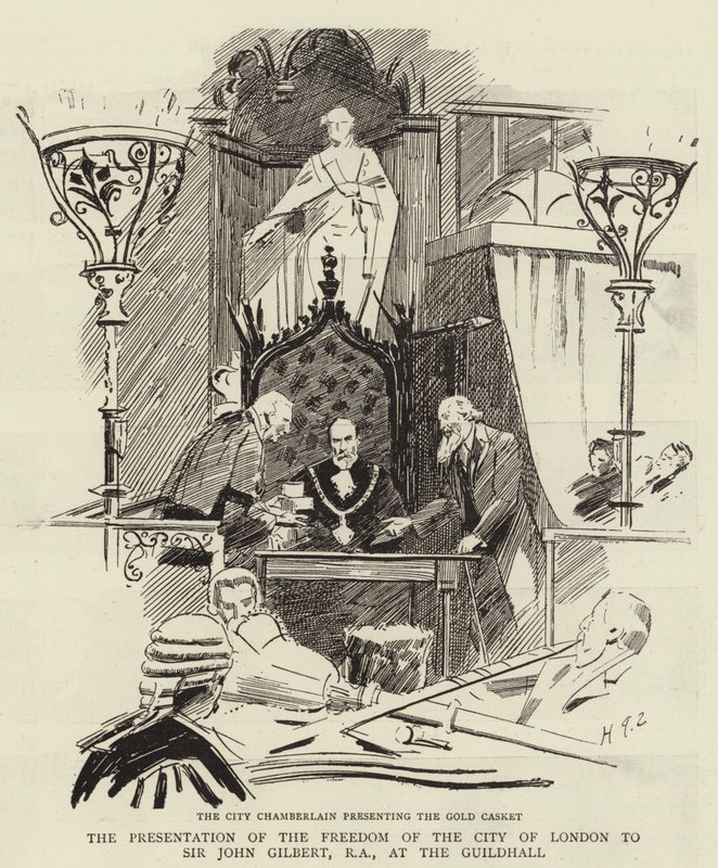 Prezentace svobody města Londýna siru Johnu Gilbertovi, RA, v Guildhall od Sydney Prior Hall