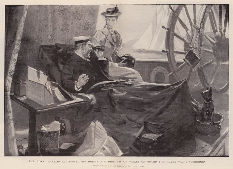 Královský invalida v Cowes, princ a princezna z Walesu na palubě Royal Yacht Osborne od Sydney Prior Hall