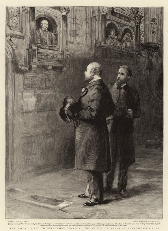 Královská návštěva Stratford-on-Avon, princ z Walesu v Shakespearově hrobce od Sydney Prior Hall