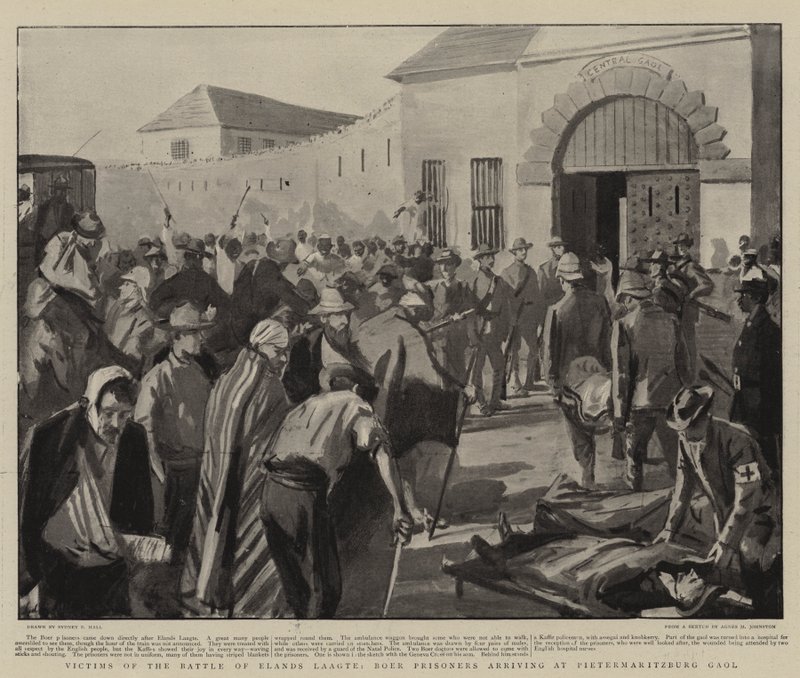 Oběti bitvy o Alands, Boer Parisoneras přijíždějící do Pietermaritzburg Gaol od Sydney Prior Hall