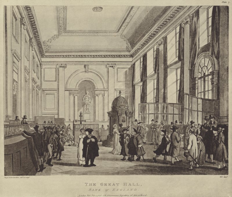Pay Hall, Bank of England, 1808 od T. and Pugin Rowlandson